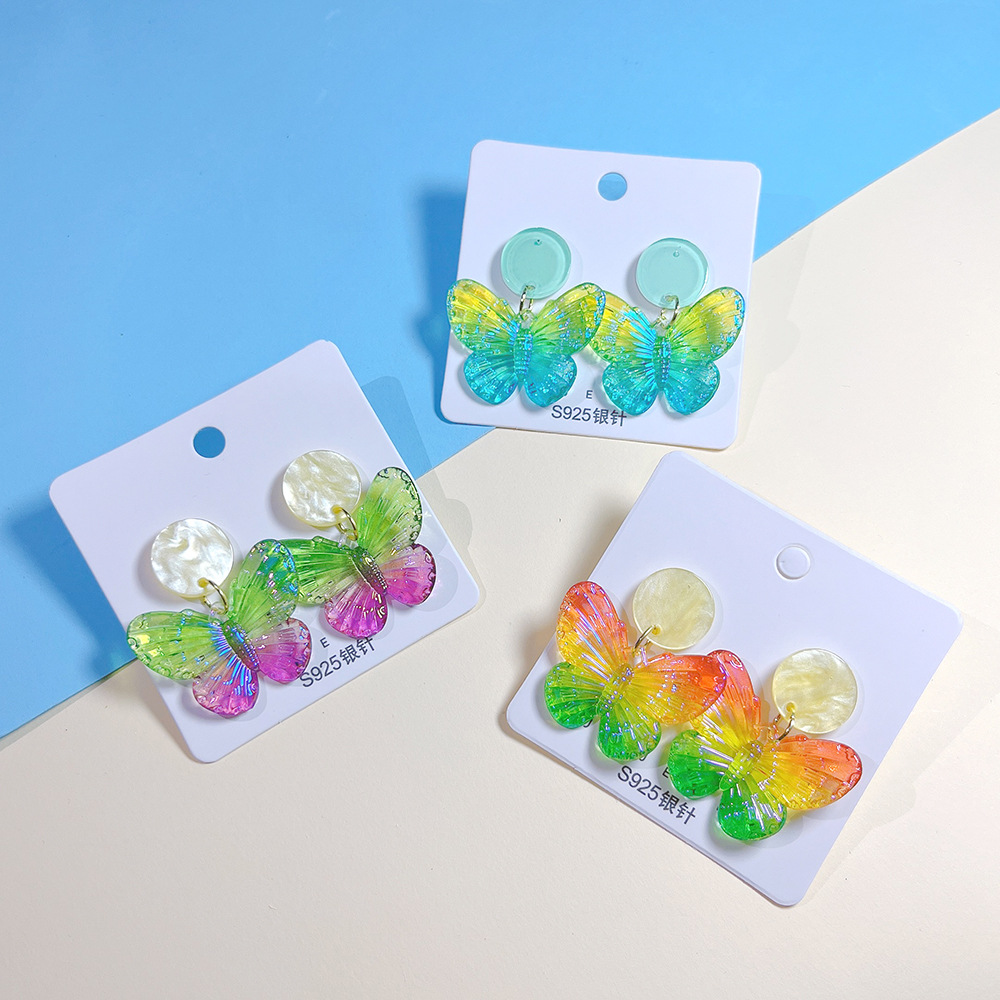 Heart Shape, Butterfly Pattern Women'S Gender 1 Pair Sweet Heart Shape Butterfly Epoxy Arylic Drop Earrings