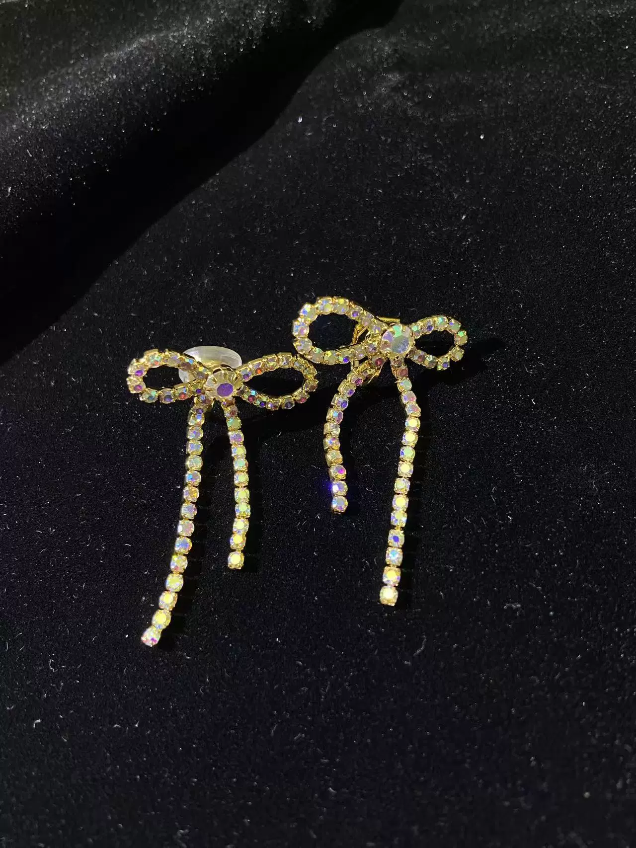 Серьги DINGKA бант с rhinestone, медь с серебряным покрытием, 4.4×2.7 см, 7.3 г