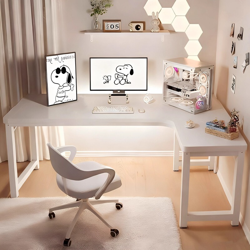 Computer Desk Desktop Home Corner Desk Storage Cabinet Integrated Girls Bedroom L-Shaped Simple Desk Large White Table