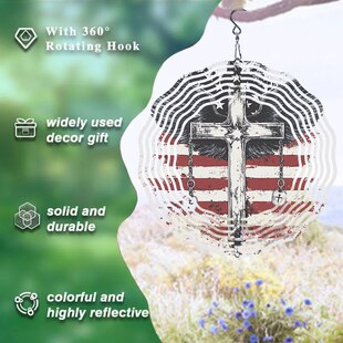 1Pc Metal Cross Wind Chime with Rotating Wings - 360 ° Swivel American Design, 10inch Mechanical