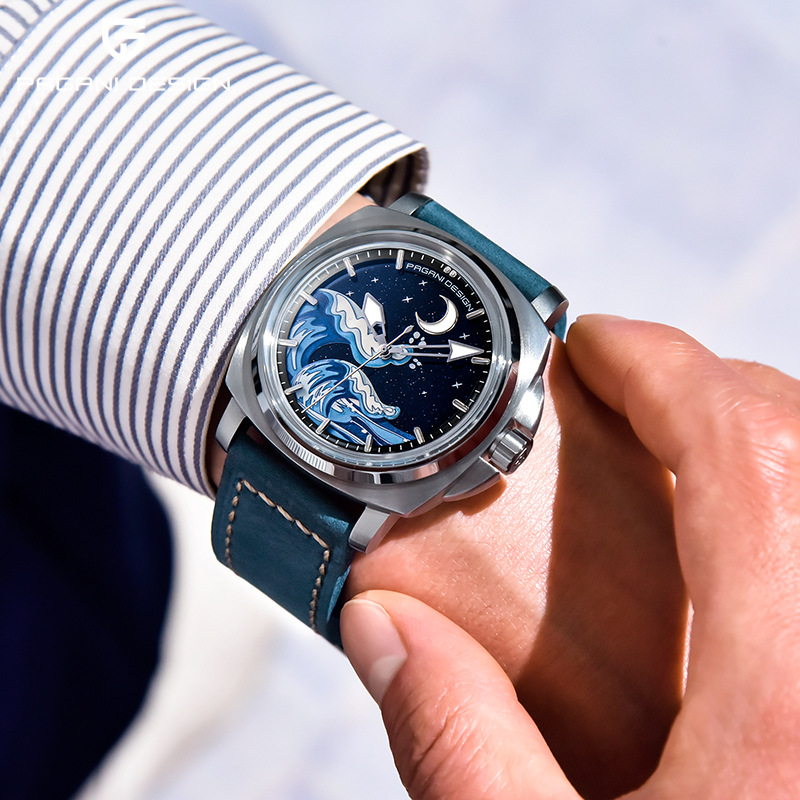 Reloj mecánico PAGANI hombre totalmente automático de luz nocturna moda personalidad impermeable reloj de cuero para hombres YS014