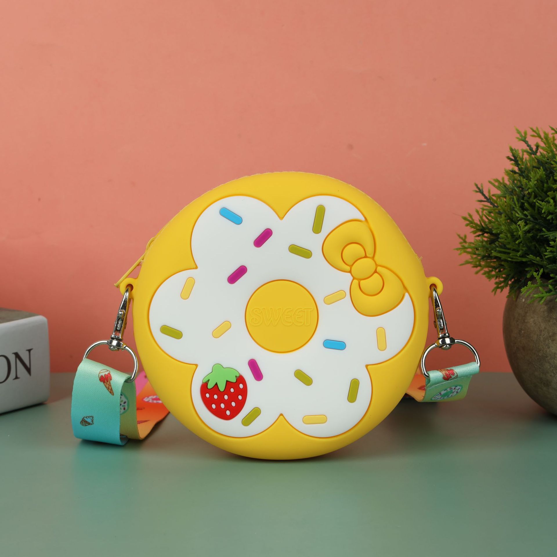 Nueva bolsa cruzada infantil con forma de donut, monedero de silicona, mini bolsa cruzada, cartera de hombro, linda bolsa para niñas