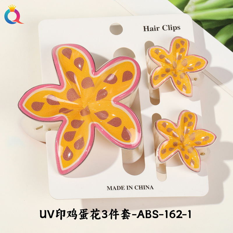 奇阅跨境时尚水果UV印抓夹创意鸡蛋花抓夹女紫荆花发饰鲨鱼夹批发|undefined