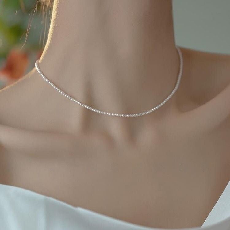 Shijia Zhengyuan 2mm Very Thin Baby Grain Pearl Necklace Women's Light Luxury Niche High-end French Clavicle Neck Chain