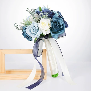 仿真蓝白玫瑰手捧花婚礼领证摄影道具新娘结婚花束跨境新款手捧花