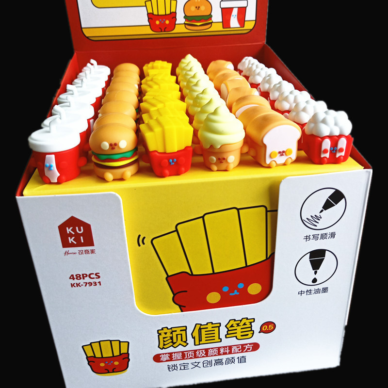 可奇7931可爱汉堡薯条爆米花硅胶拼盘笔卡通可乐冰淇淋硅胶水笔批