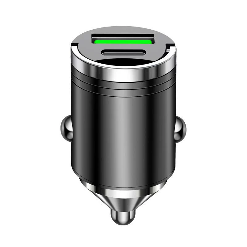 Car charger mini alloy Type‑C, 100W fast charge, dual‑port USB‑A + USB‑C, multifunctional