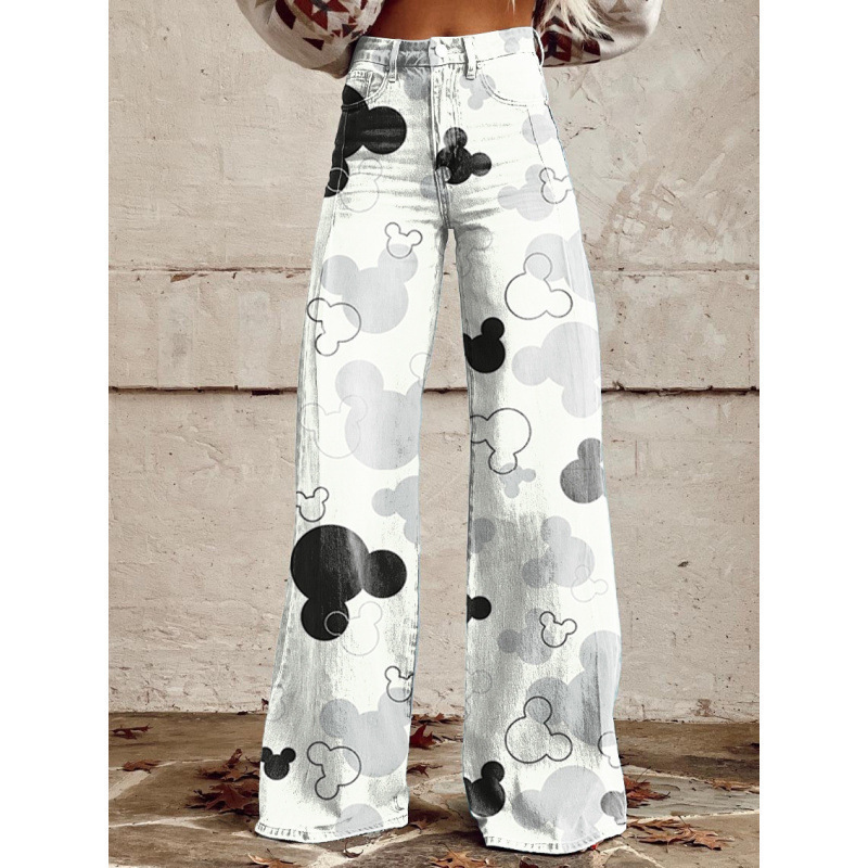 Cross-Border Independent Platform Shein Shopee 2024 New 3D Heat Transfer Printed Flared Pants Faux Denim Loose Trousers Cross-Border Independent Platform Shein Shopee 2024 New 3D Heat Transfer Printed Flared Pants Faux Denim Loose Trousers