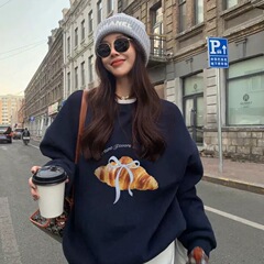 美式宽松版圆领卫衣女2025秋冬新款加厚加绒上衣oversize外套潮