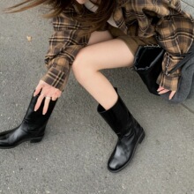 2026秋冬新款粗腿宽筒厚底中筒靴女英伦西部靴骑士短靴马丁靴