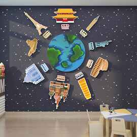 世界地图英语教室布置装饰幼儿园环创主题布置成品托管班文化走廊