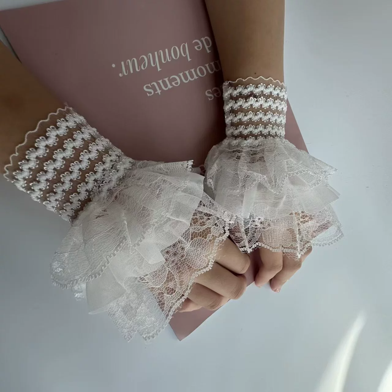 Короткие кружевные манжеты для запястья, аксессуары Lolita, японский soft-girl стиль, T13 чёрный/белый