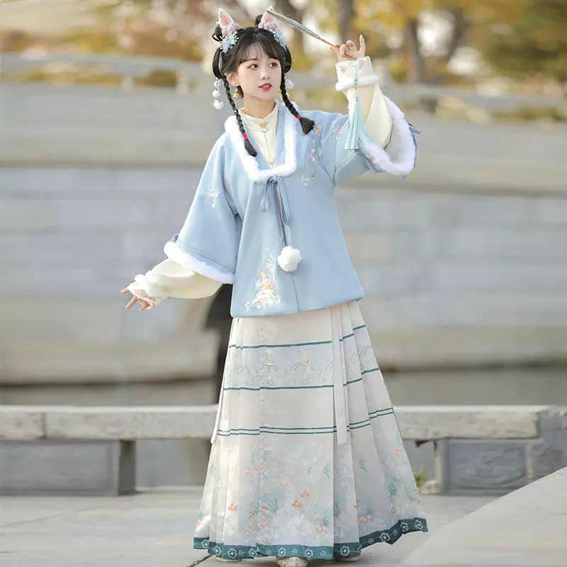 汉服女明制比加马面裙立领琵琶袖刺绣通勤秋冬季日常民族风禅意