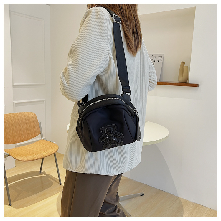 commuter leisure bear sequined Oxford cloth bag crossbody bag chest bag shell bag_voghion.com