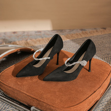 927气质浅口尖头细跟女式高跟鞋2024新款百搭网红水钻高跟单鞋女