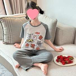 女童睡衣夏季新款初中生女孩纯棉家居服套装儿童薄款空调服可外穿