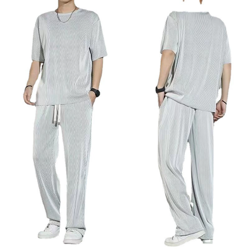 Silk summer thin sports suit, casual trousers for leisure, quick dry short sleeve T-shirt, 2023 collection