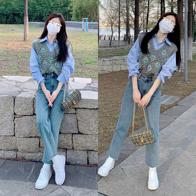 Chaleco de punto gris de las mujeres de primavera overwear estilo coreano flojo retro sin mangas giro suéter chaleco superior image 4
