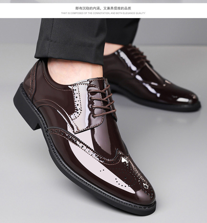 Giày tây nam da bóng kiểu Brogue khắc họa tiết mũi nhọn buộc dây — giày màu nâu, giày đen chi tiết 15