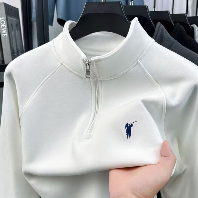 Stand Collar Half-Zip Sweatshirt Men's Solid Color New Casual Long-Sleeved Loose Spring and Autumn Bottoming Pullover Top Jacket