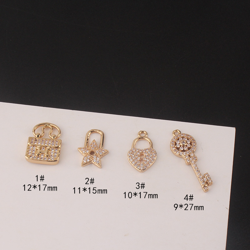 1 Piece Copper Zircon Star Key Lock Pendant display picture 1