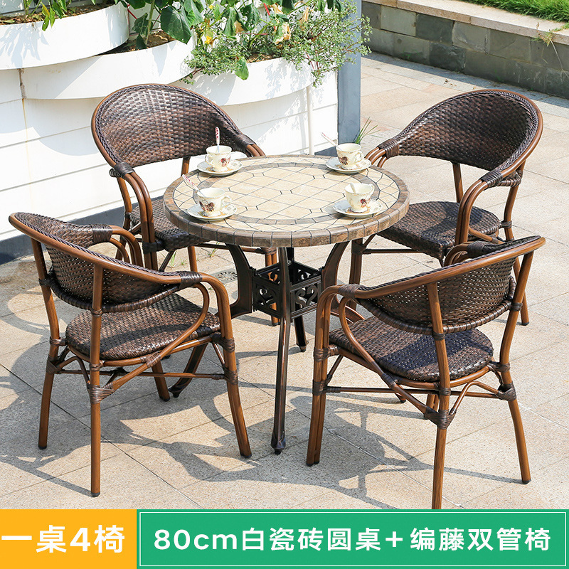 silla de caña de ocio al aire libre patio al aire libre jardín tecnología de fundición a presión impermeable anticorrosión al aire libre mesa y silla de aluminio fundido combinación