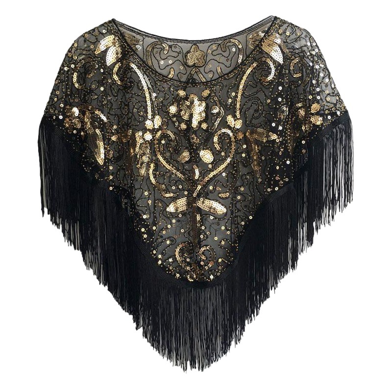 Chal de Fiesta Vintage para Mujer de Poliéster con Lentejuelas y Cuentas para Eventos y Bodas