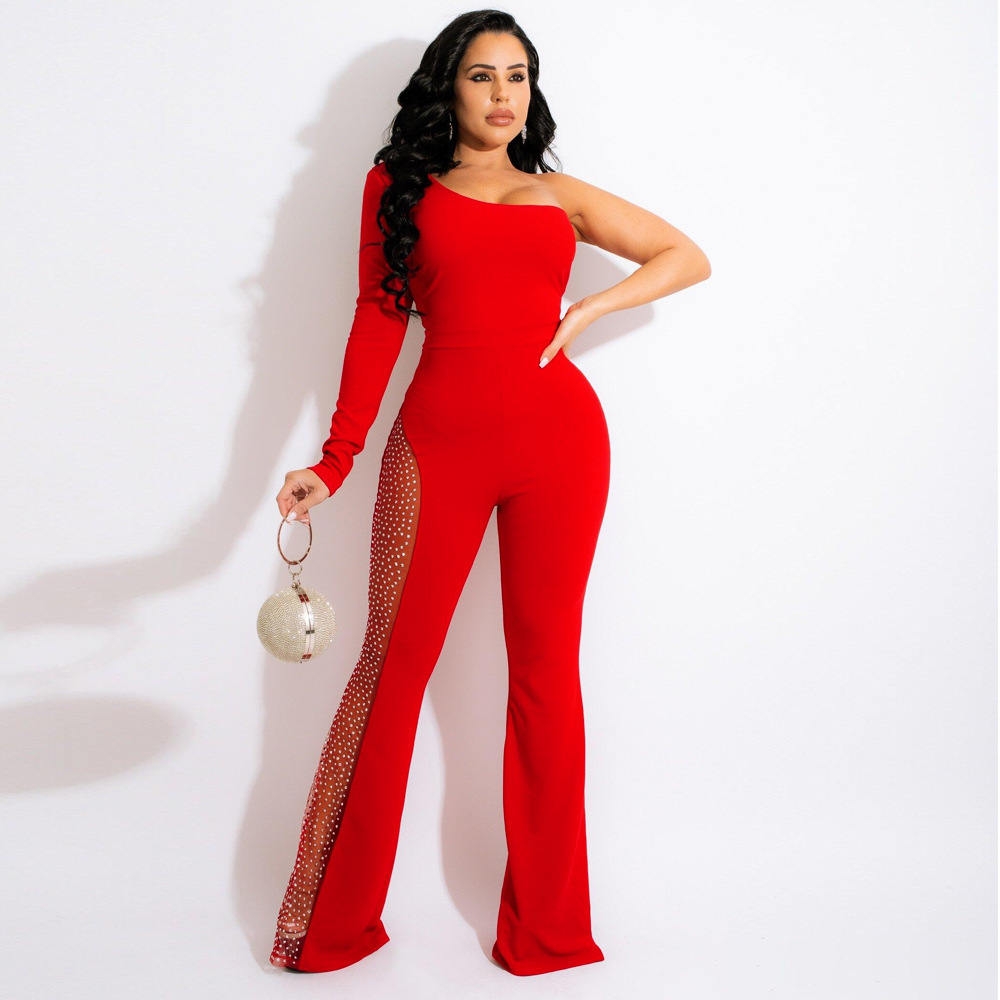 One-Shoulder & One-Sleeve Hot Diamond Jumpsuit NSWNY97343