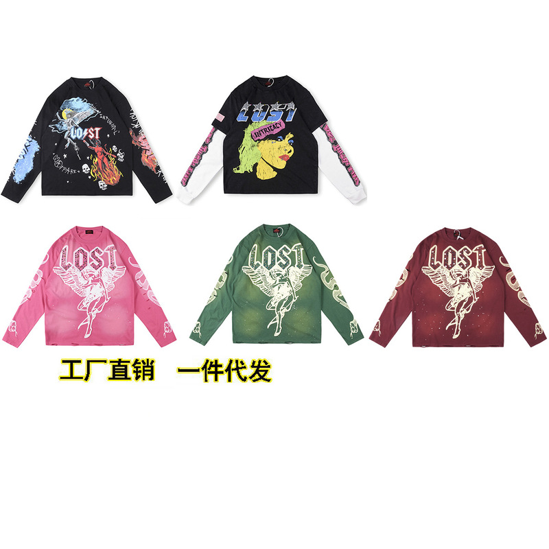 外国貿易卸売 LOST INTRICACY メンズとレディースの純綿長袖 T シャツヨーロッパとアメリカのトレンド|undefined