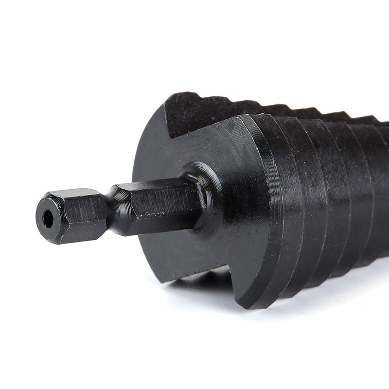 Cross-border hexagonal handle straight groove black pagoda drill 3-12/4-12/4-20/4-32mm step drill pagoda drill
