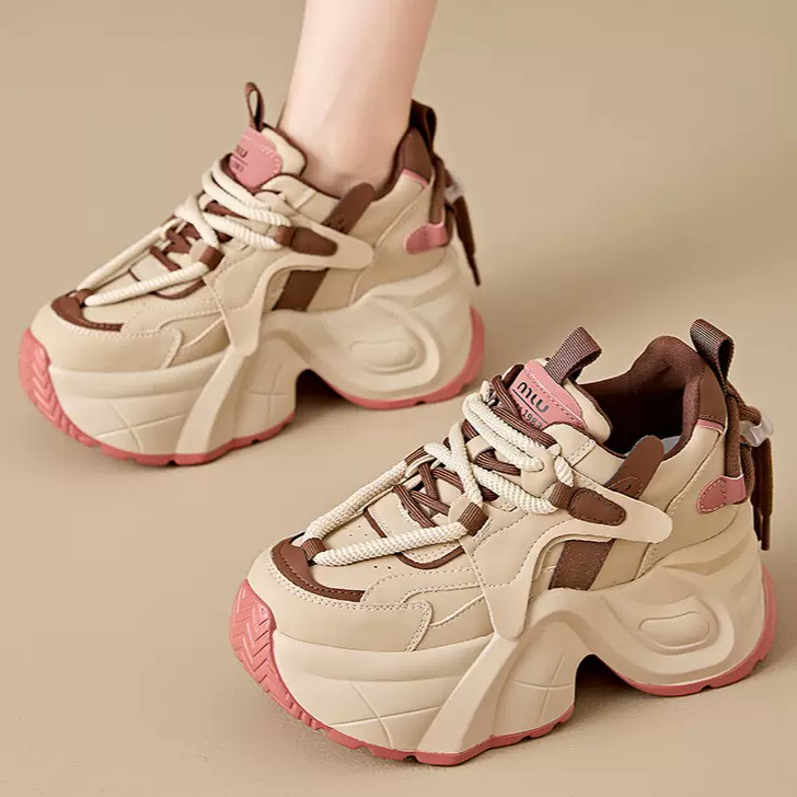 春季单鞋2024春款女鞋厚底内增高运动老爹鞋子女春夏季百搭温州鞋