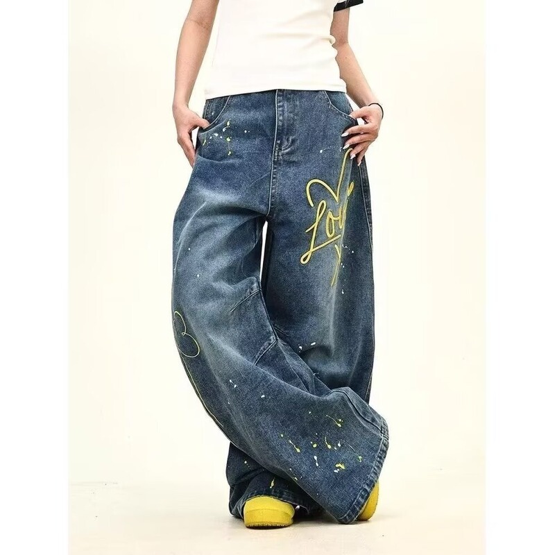 Nautical Graffiti Wide-Leg Jeans for Women Spring 2025 New High-Waisted Draped High-Street Trendy Brand Printed Loose Casual Pants Nautical Graffiti Wide-Leg Jeans for Women Spring 2025 New High-Waisted Draped High-Street Trendy Brand Printed Loose Casual Pants