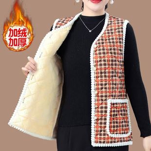 Northeast Floral Vest Plus-Size Mom's Clothing Autumn and Winter New Style Fleece Thick Versatile Outerwear for Middle-Aged and Elderly Cotton Jacket