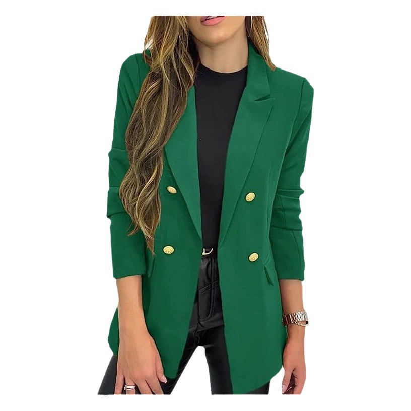 2023 Amazon Foreign Trade Трансграничная новая маленькая куртка для костюма Женская однотонная Повседневная куртка с длинным рукавом и лацканами на пуговицах