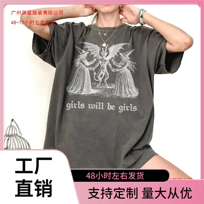 European Size Cotton T-Shirt for Girls Will Be a Girl Witch Shirt Retro Halloween T-Shirt Funny Feminist T-Shirt Parody