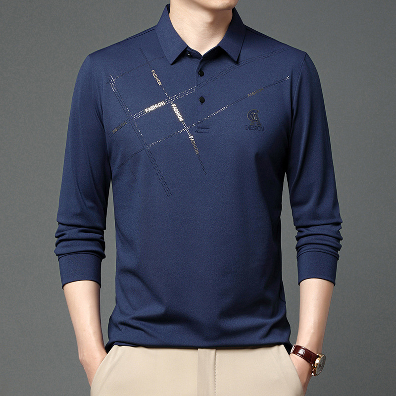 Primavera y otoño nueva camiseta de hombre de manga larga camisa de polo de alta calidad Camiseta de hombre superior de una pieza de entrega