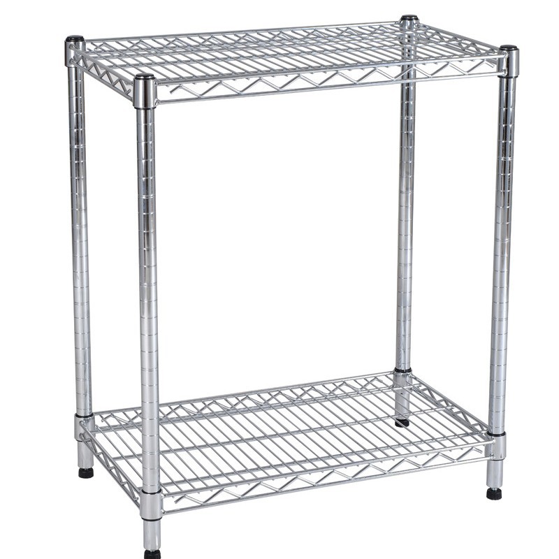 两层镀铬线网置物架车间阳台收纳杂物金属整理货架移动储物架带轮
