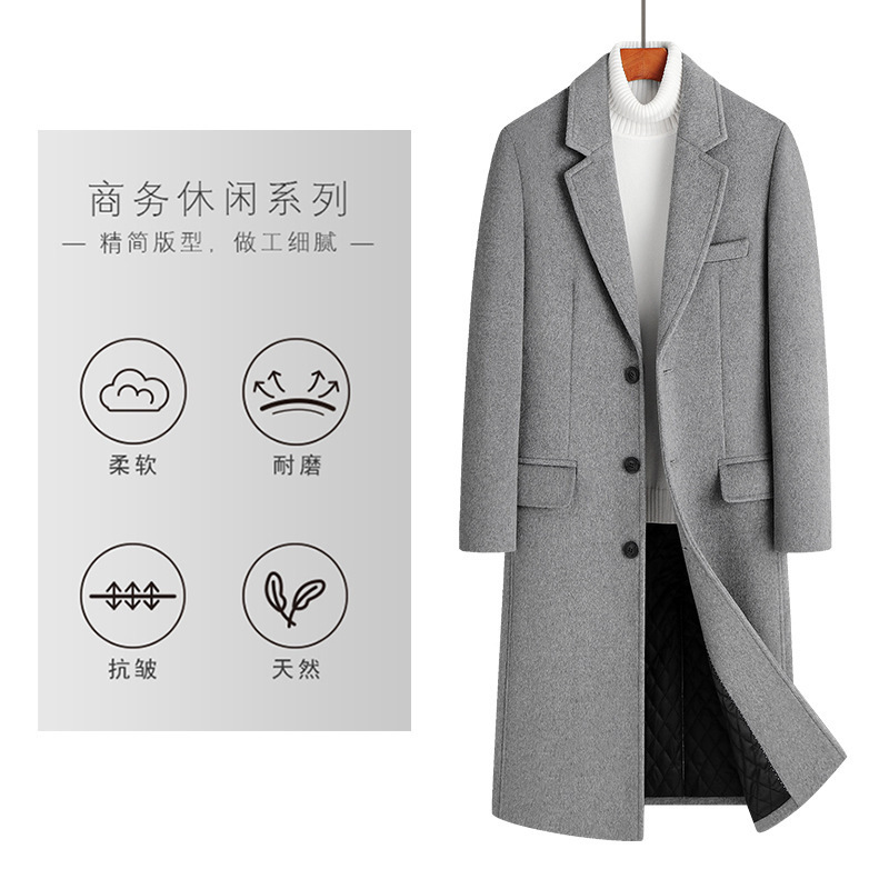 Autumn and Winter New Woolen Coat Men's Korean Style Wool Fashion Casual Men's Coat Long Top Men
