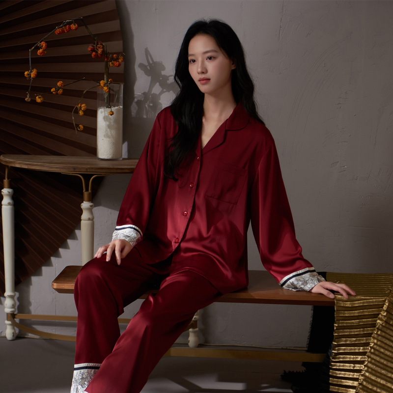 Couple Pajamas Women's Wedding Summer Ice Silk Sexy Nightgown Two-Piece Set Red Newlywed Silk Men's Short-Sleeved Home Clothes