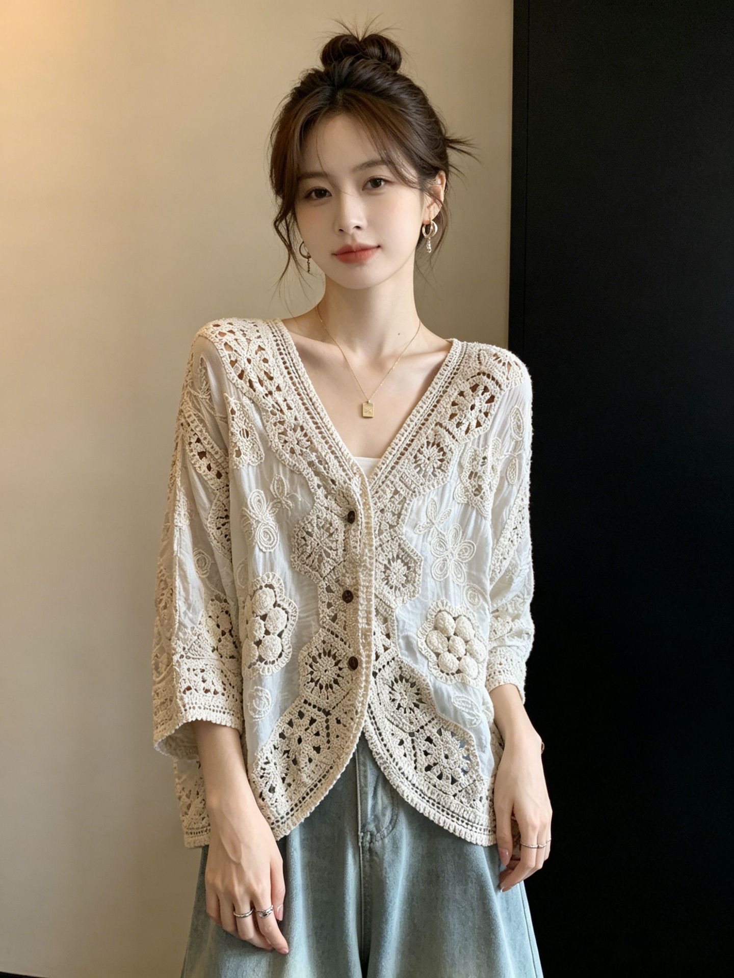 Áo chống nắng hở cổ tay bảy phần nữ phong cách trẻ trung — Màu ảnh