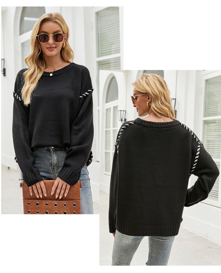 loose long-sleeved knit pullover top nihaostyles clothing wholesale NSYH86765