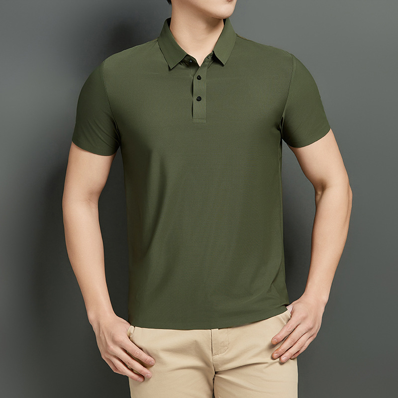 Polo de verano para hombres, nailon de seda de hielo, hombres y mujeres sin costuras, camiseta de manga corta casual de negocios, grupo de camisetas de hombres de alta elasticidad