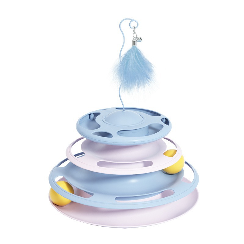 Productos para mascotas juguetes para gatos 3 capas disco giratorio para gatos orbitales placas voladoras de fugas de comida disco giratorio para gatos para aliviar el aburrimiento de los juguetes auto-hi