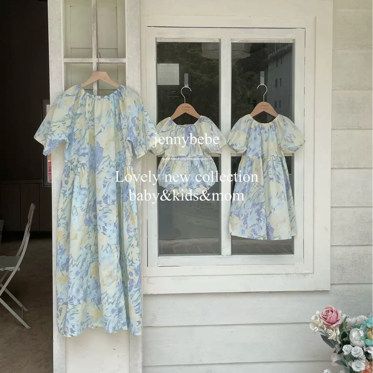 jennybebe夏季亲子装ins韩版油画连衣裙婴幼儿爬服母女装童装