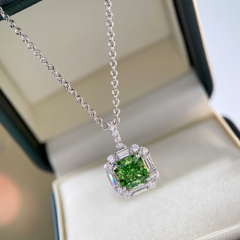 S925 Silver Elegant and Fresh Apple Green Ice Flower Cut Necklace Women's Gemstone Pendant Factory Direct Supply
