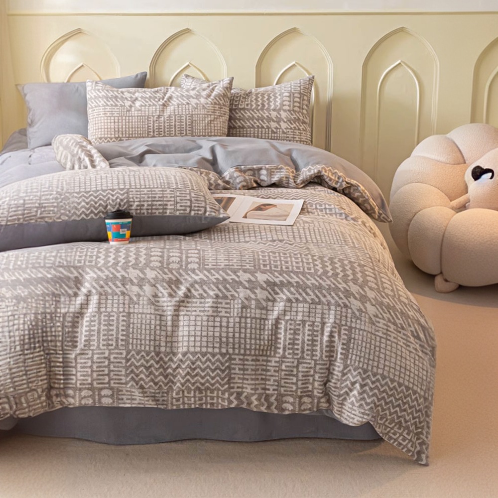 Cama cepillada de cuatro piezas de algodón puro 2025 nuevo estilo funda de edredón sábana combinación de ropa de cama de tres piezas