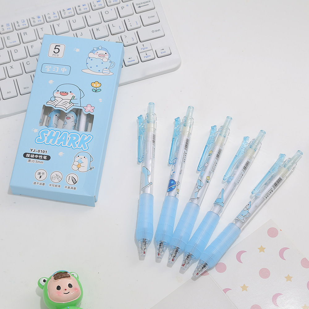 Caricatura encantadora pequeña tensión suave de tiburón reducción de carga bolígrafo neutro de alto valor nominal bolígrafo 0.5 velocidad de secado estudiante bolígrafo negro