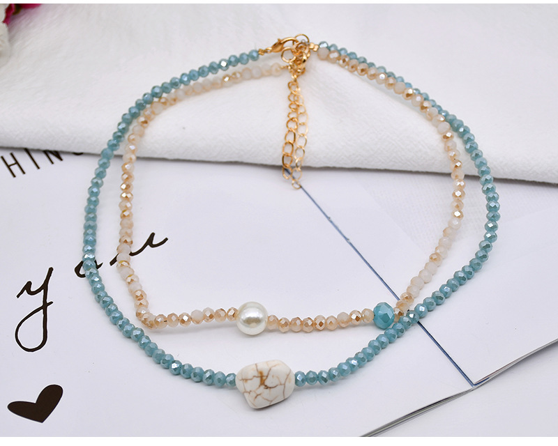 Fashion Double Layered Wearing Crystal Turquoise Pearl Clavicle Chain display picture 3