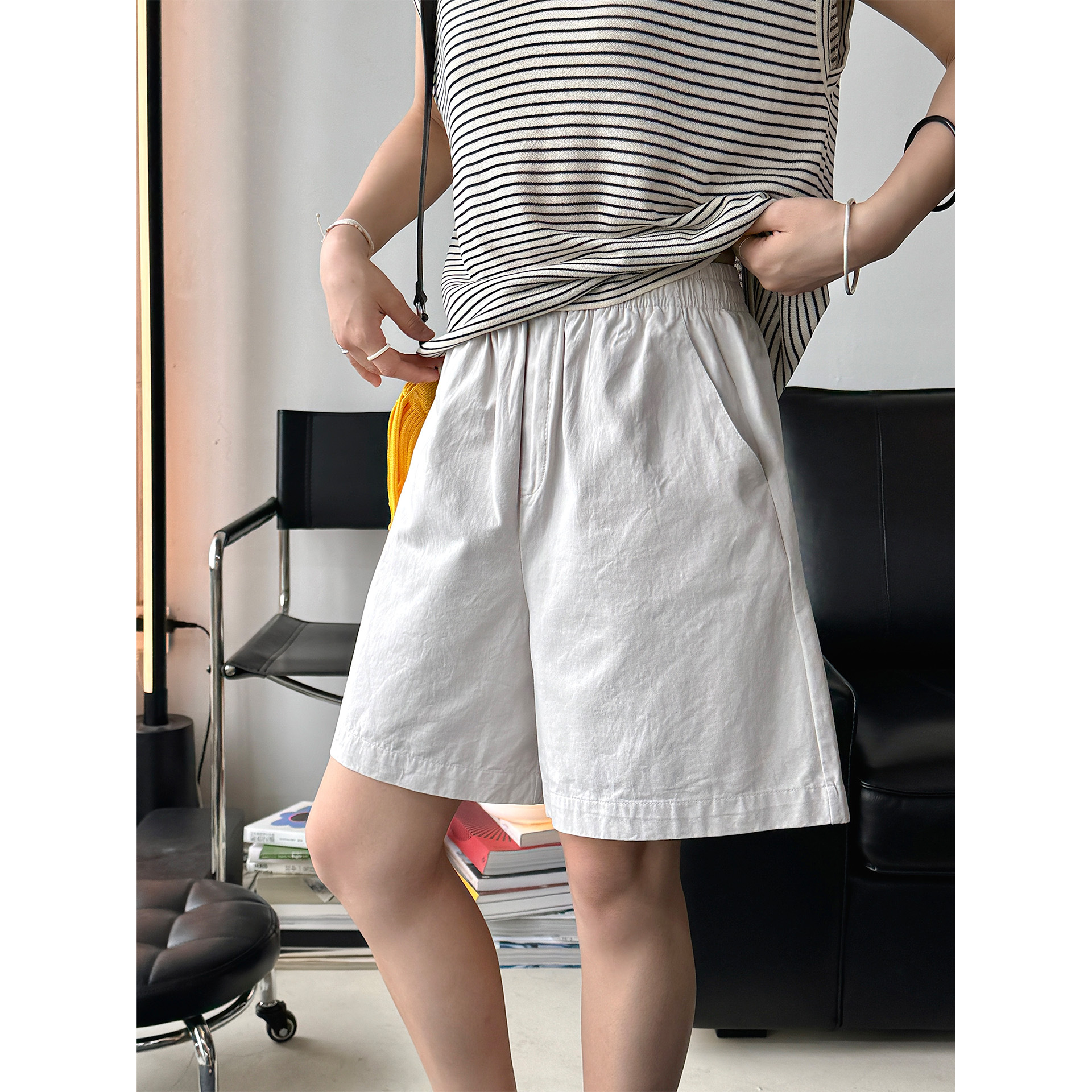 Louvre Summer New Korean Style Simple and Relaxed Micro-A Silhouette Shorts Comfortable Pure Cotton Slimming Look Shorts for Women