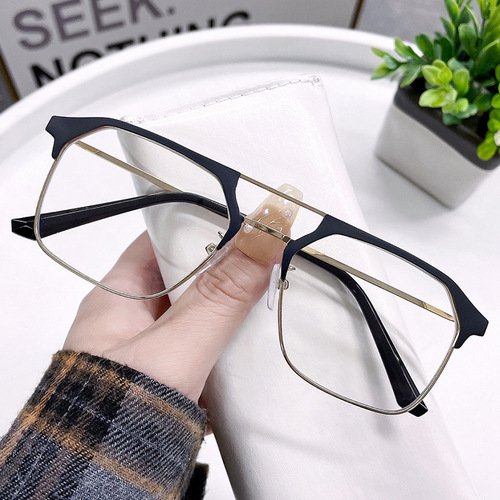 Anti-blue light glasses, black frames for men, handsome glasses, flat glasses for men, double bridge glasses frames, myopia frames available online